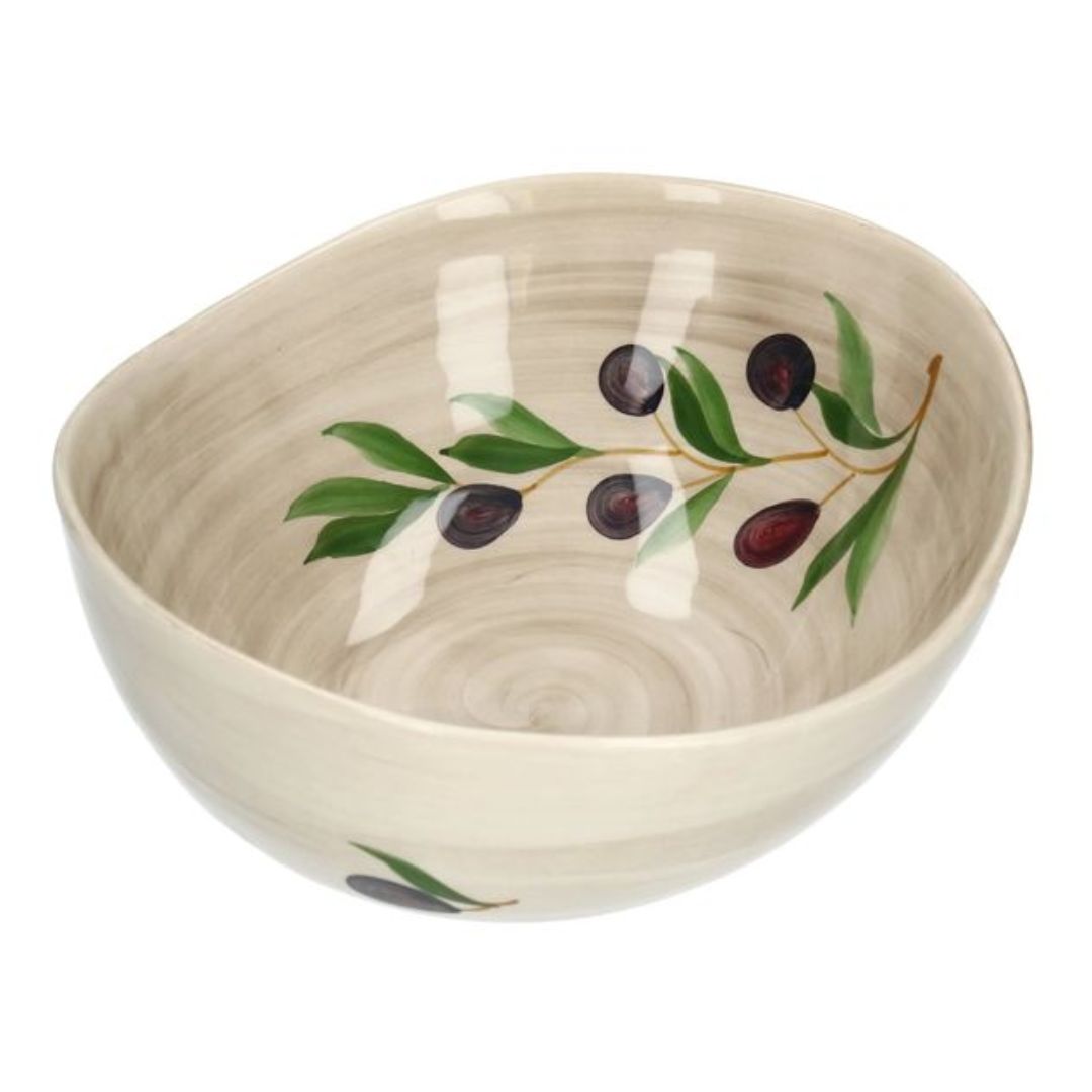 handgemalt Schale, rund Olive