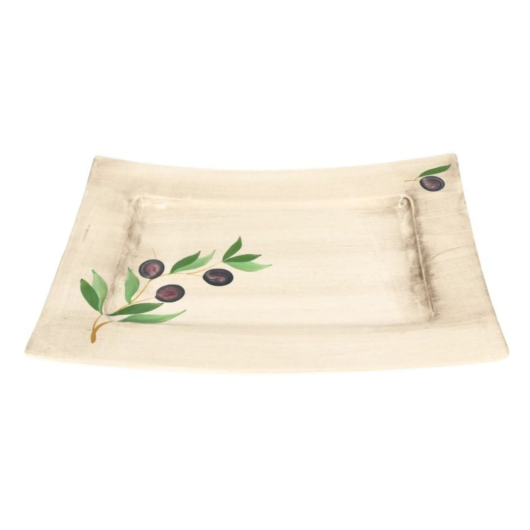 handgemalt Teller, eckig Olive 29 cm