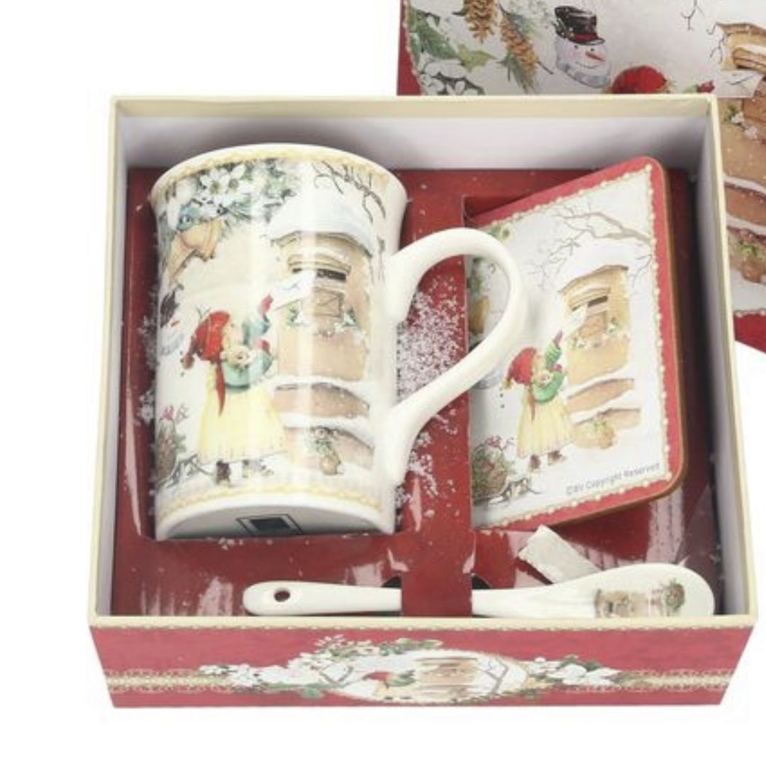 Tasse mit Löffel in Geschenkverpackung