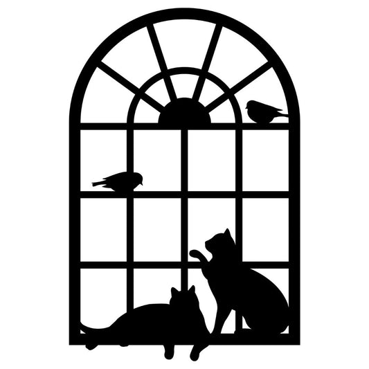 Bild Wanddeko "Katzen und Vögel am Fenster" Metall