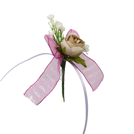 Aufleger Blume beige mit Satinschleife und Ringelband