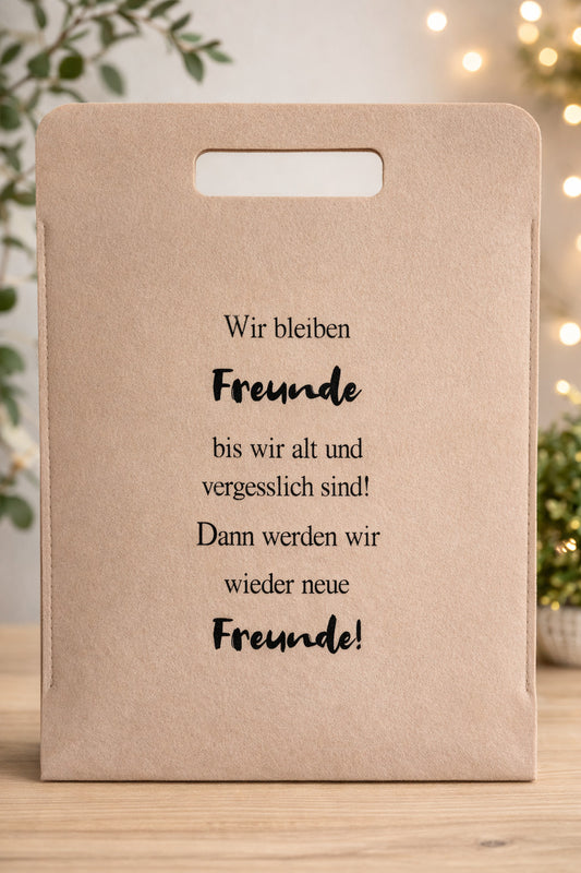 Filztasche Taupe "Wir bleiben Freunde..." 34 x 40 VE12