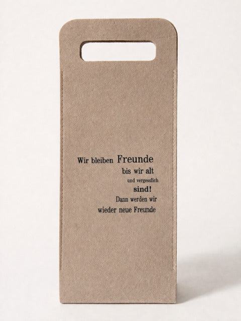 Filztasche Taupe für Flasche "Wir bleiben Freunde 17x40 cm VE 12..." VE 12