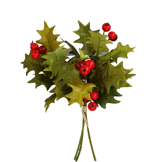 Strauß Ilex mit Beeren grün/rot 32 cm