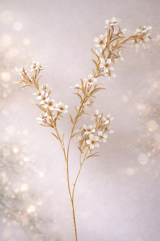 Blütenzweig zart weiß/gold.70 cm VE 12