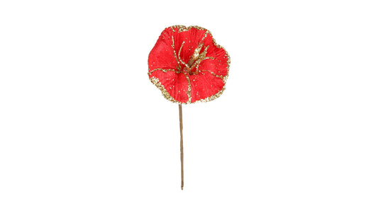 Hibiskusblüte Rot mit Glimmer - 6 cm