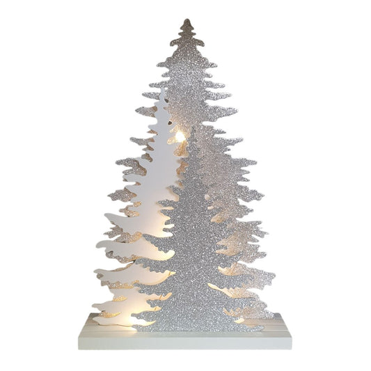 Figur Baum mit LED weiß/silber Holz 31cm