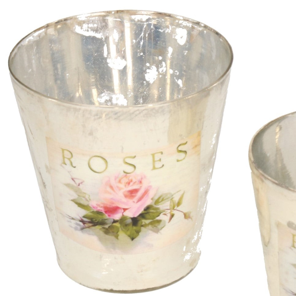 Glas 10x10x10cm mit Rosenmotiv, silber
