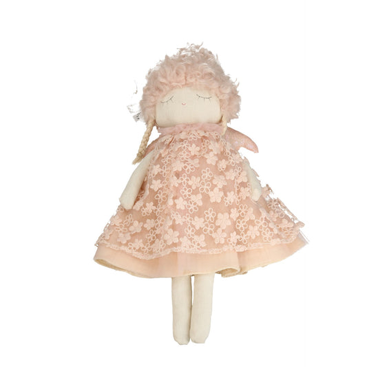 Puppe Mädchen mit Spitzenkleid Stoff rosa 47 cm