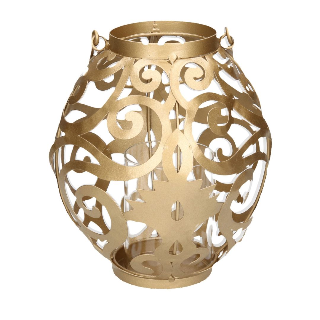 Windlicht "Ornament" gold Glaseinsatz 31 cm
