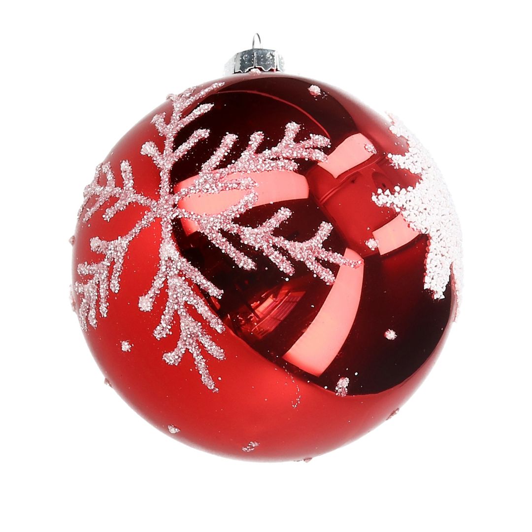 Kugel rot glänzend Schneeflocke Baum Glitzer Glas 8 cm