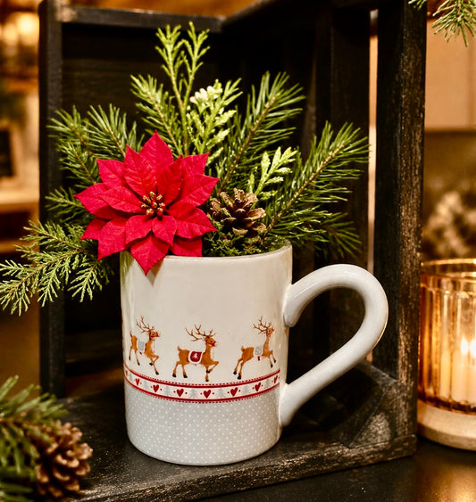 Keramik Tasse Rentier grau/weiß