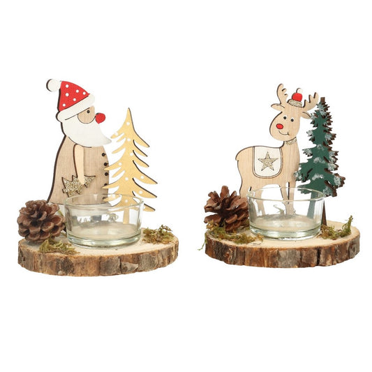 Teelicht Santa oder Rentier Holz 10 cm