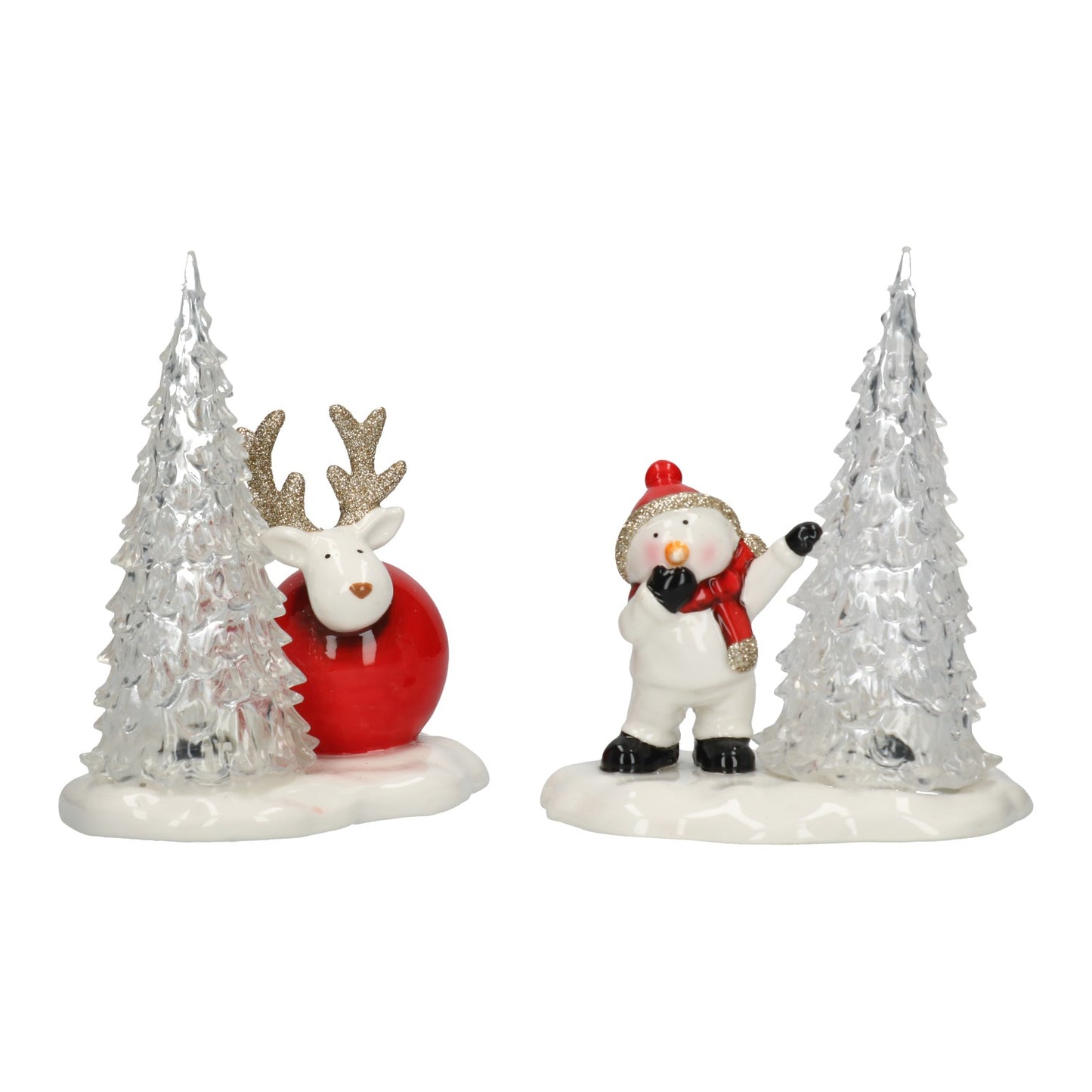 Figur Elch oder Schneemann mit Baum LED Keramik 2 Modelle