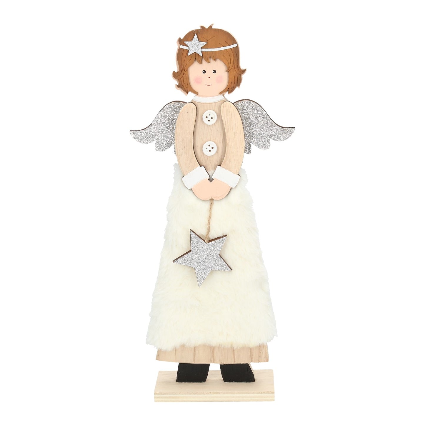 Figur Engel mit Fellrock Holz 2 Größen