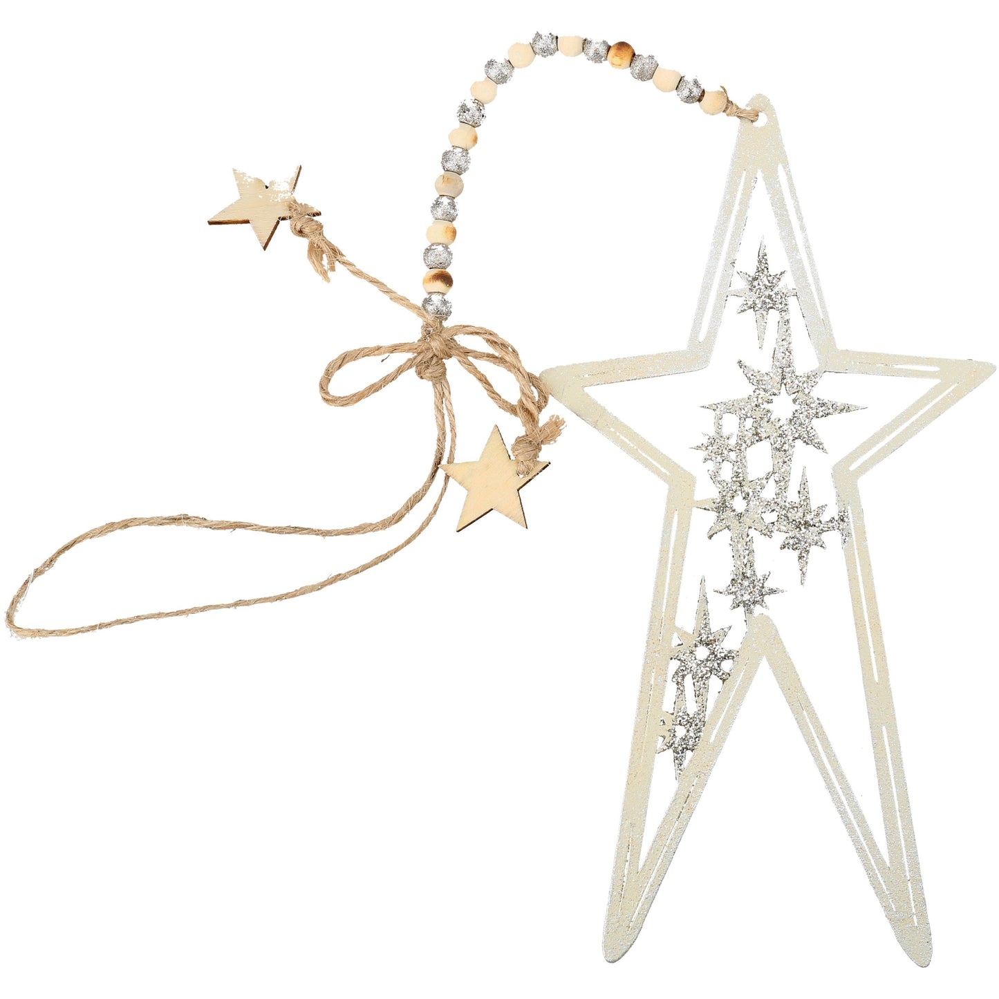 Hänger Sterne an Perlenkette weiß Metall 39 cm