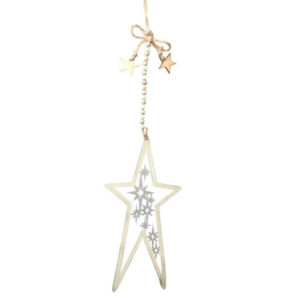 Hänger Sterne an Perlenkette weiß Metall 39 cm