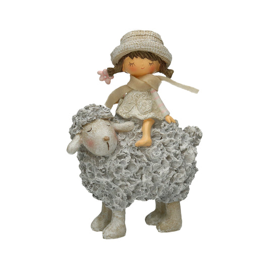 Figur Mädchen auf Schaf