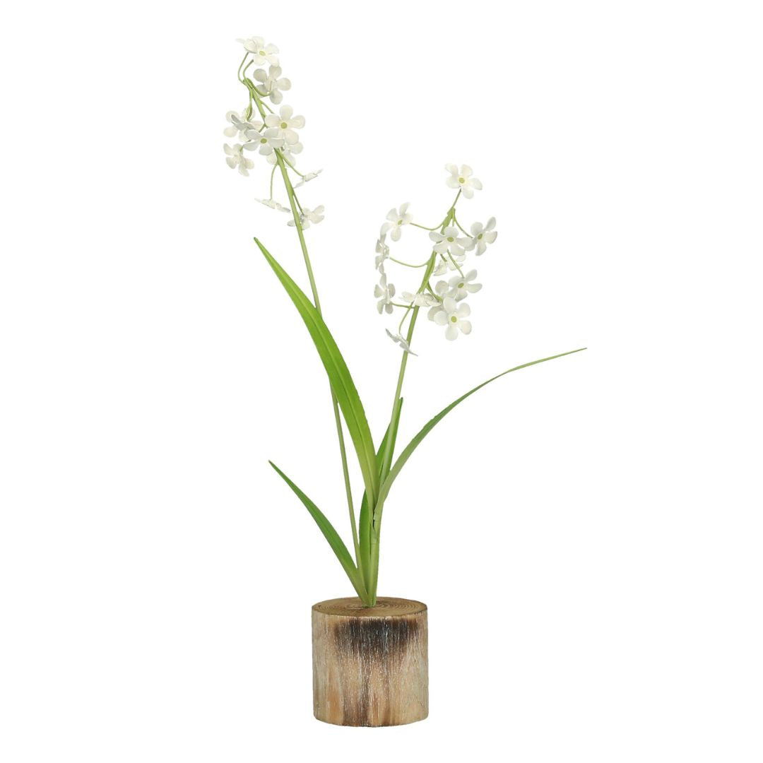 Metall Blumen auf Holzsockel grün weiß 32 cm