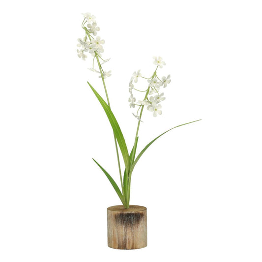 Figur Blumen auf Holzsockel grün weiß 32 cm Metall