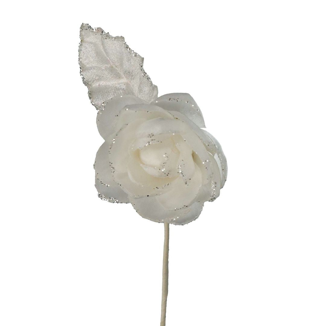 Blüte weiße Rose mit Silberrand 5 cm