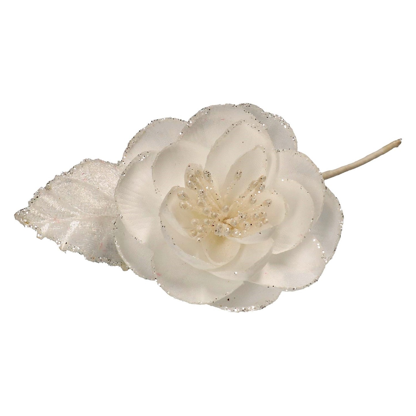 Blüte weiße Rose mit Silberrand 6 cm