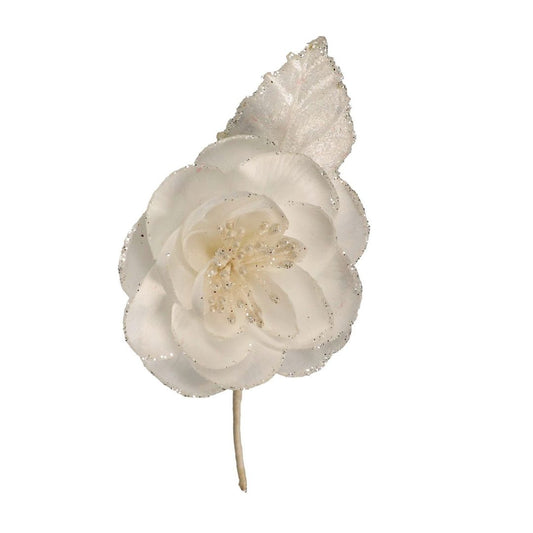 Blüte Rose weiß mit Silberrand 6 cm