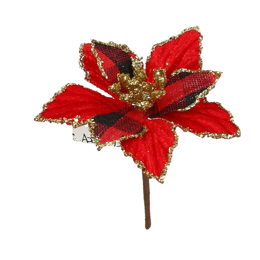 Pick Poinsettia klein rot gold karriert