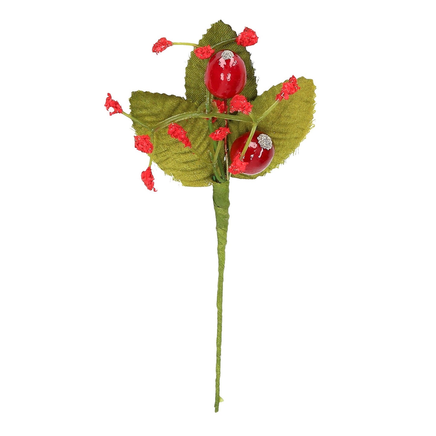 Pick 2 rote Hagebutten/Watte, Blätter, ILex 17cm