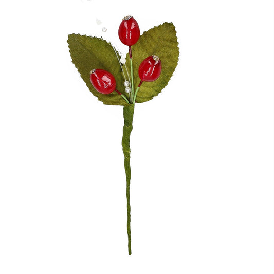 Pick Hagebutte/Watte, Blätter rot 15 cm