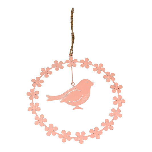 Hänger Blütenring mit Vogel rosa Metall