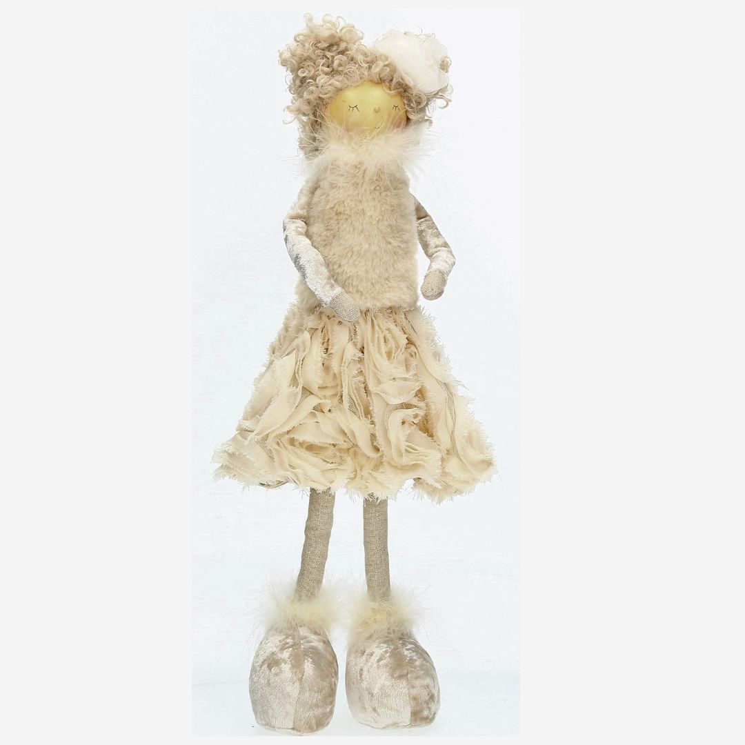 Puppe mit Blütenrock beige 43 cm