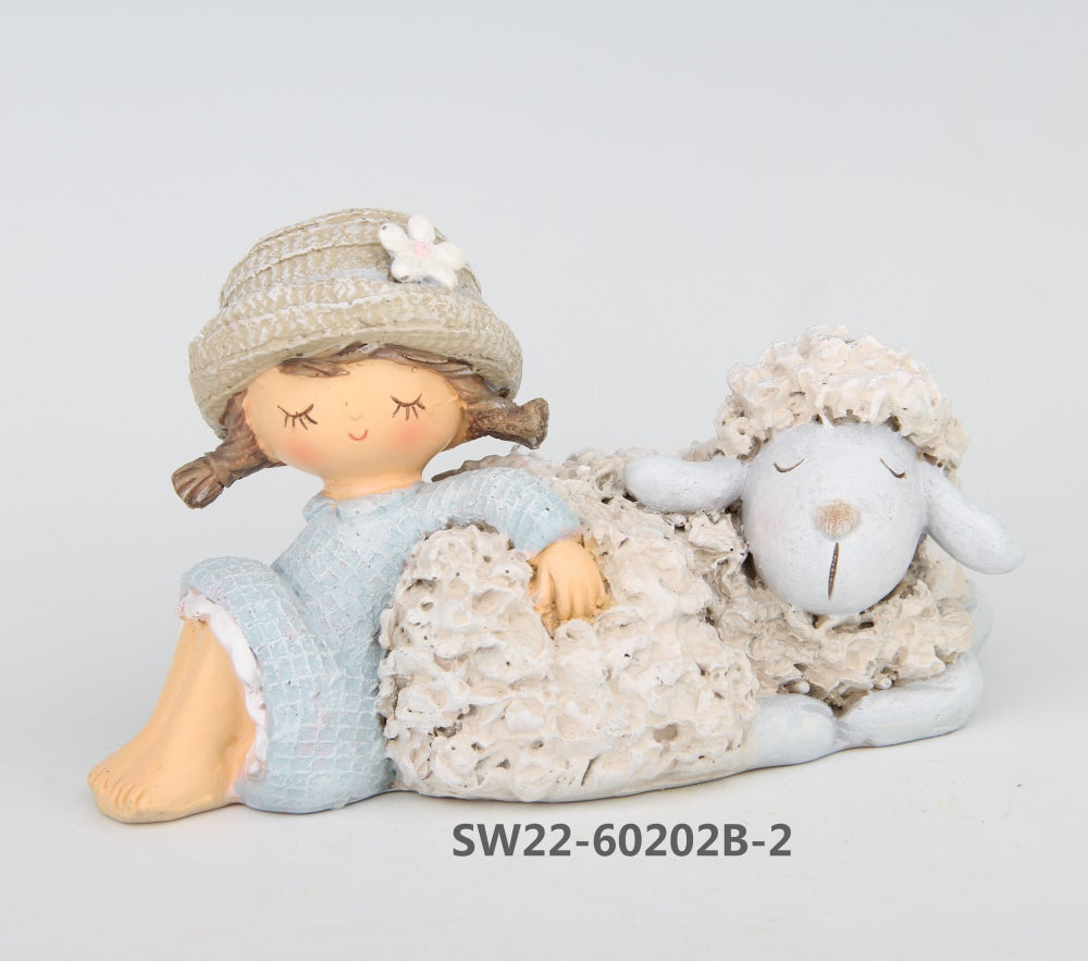 Figur Mädchen mit Schaf, sitzend
