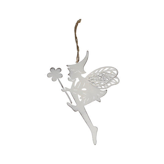 Hänger Elf mit Blume weiß Metall