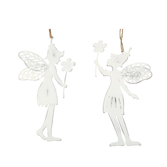 Hänger Elfe mit Blume weiß 19 cm Metall