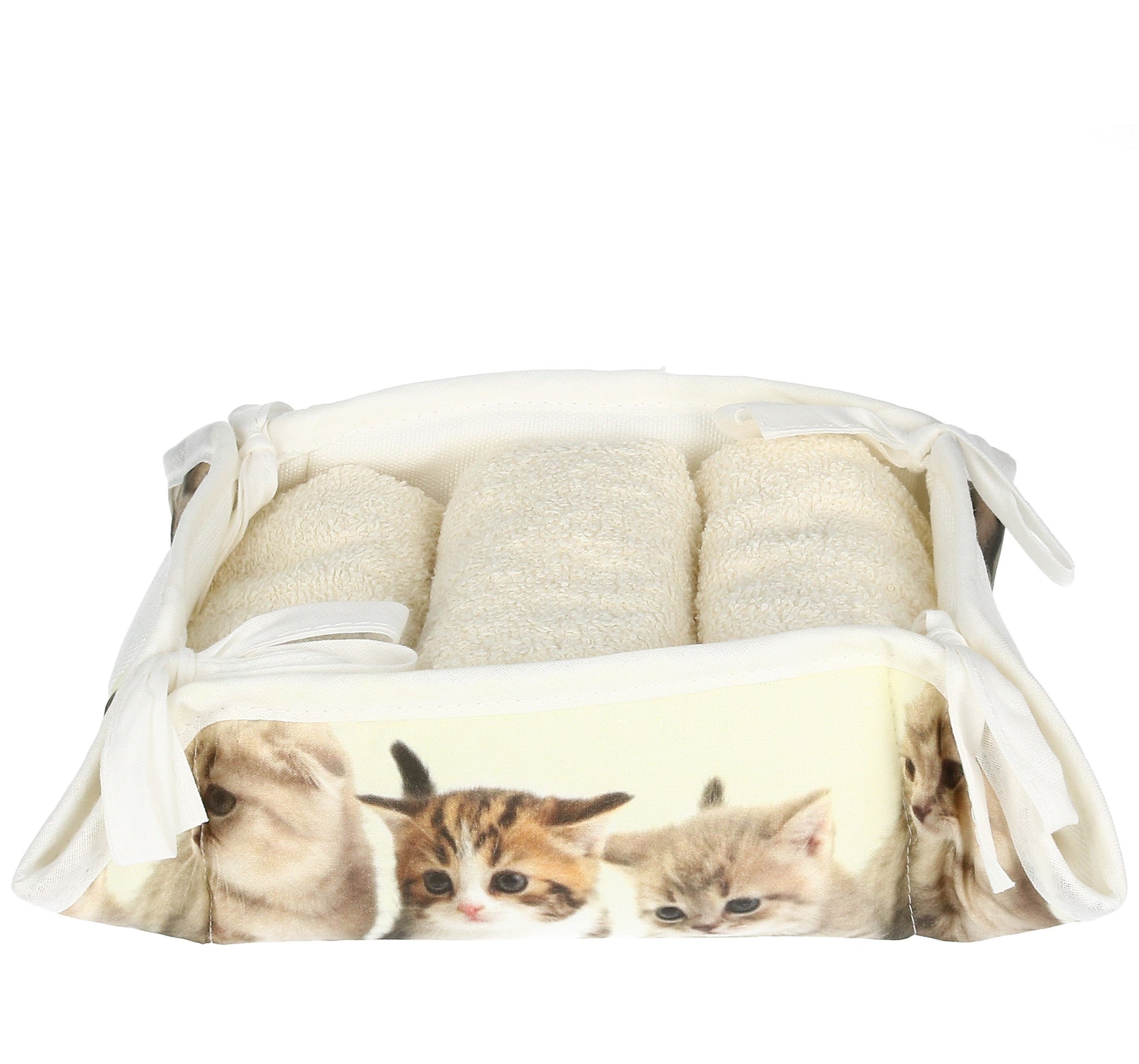 Waschlappen im Stoffkorb mit Katzen Motiv